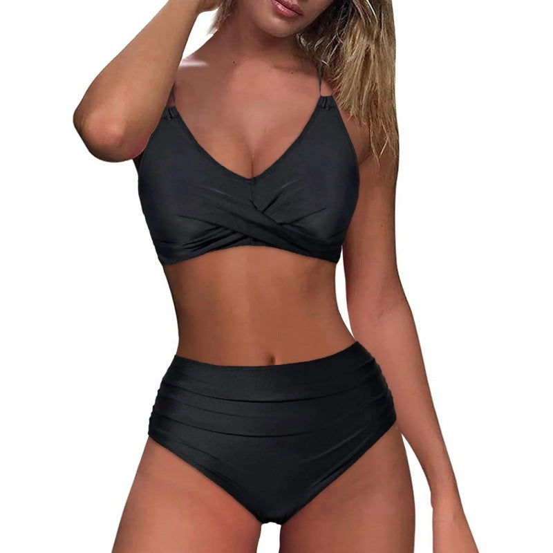 Damen High-Waist Bikini mit elegantem Wickeldesign und verstellbaren Trägern R&B