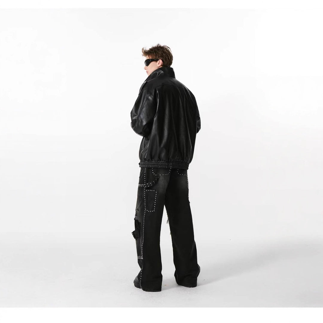 Damen Kunstlederjacke mit hohem Kragen und lässigem Schnitt R&B