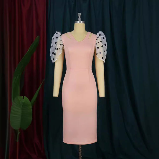 Damen Figurbetontes Kleid mit transparenten Puffärmeln R&B