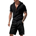 Herren lässiges Kurzarmhemd mit Kapuze und Shorts R&B