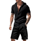 Herren lässiges Kurzarmhemd mit Kapuze und Shorts R&B