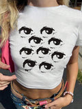 Damen Crop-T-Shirt mit kreativem Augenmotiv R&B