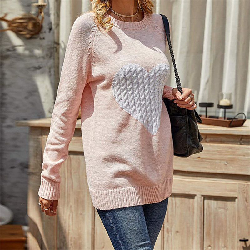 Damen eleganter Strickpullover mit herzförmigem Design und komfortablem Schnitt R&B
