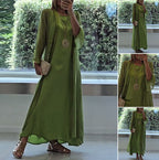 Damen nan elegante Lagen-Abendrobe mit gefüttertem Innenkleid, transparentem Chiffon-Überwurf und taillenverstellbaren Bändern R&B