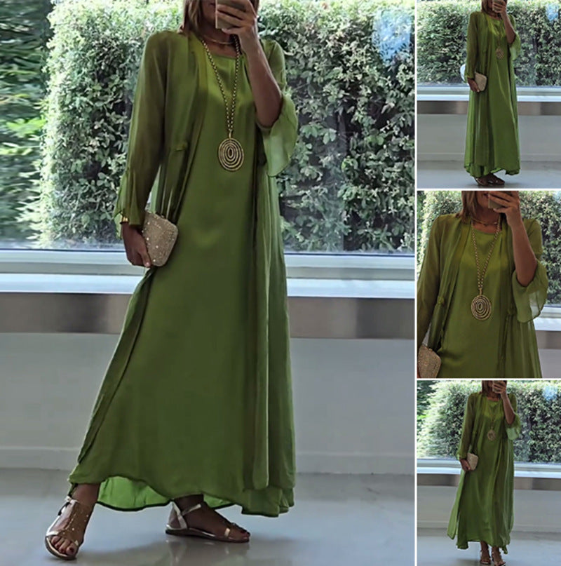 Damen nan elegante Lagen-Abendrobe mit gefüttertem Innenkleid, transparentem Chiffon-Überwurf und taillenverstellbaren Bändern R&B