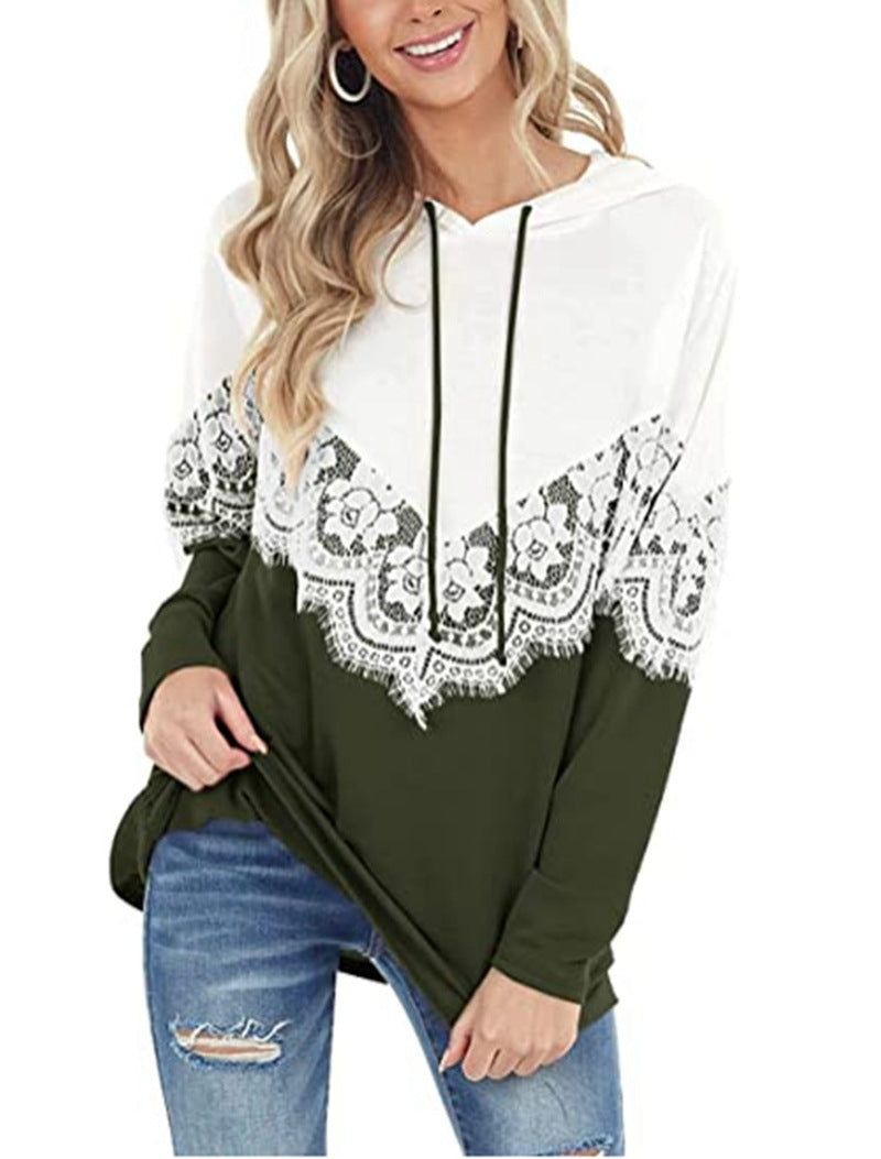 Damen Kapuzenpullover mit kunstvoller Spitzenapplikation R&B