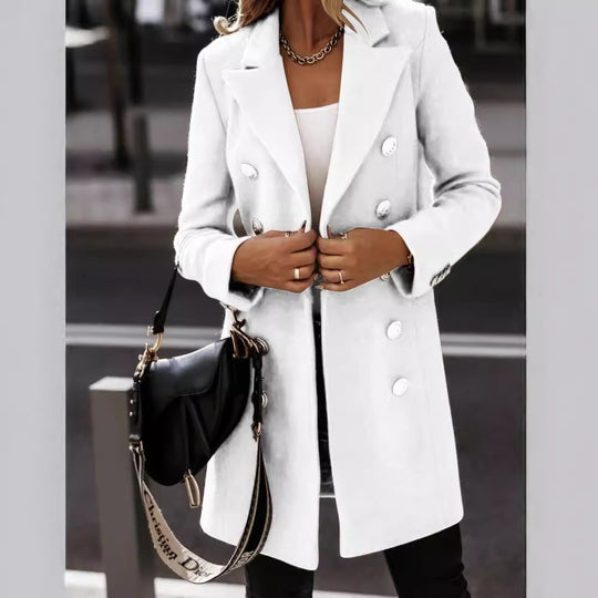 Damen Eleganter und warmer Wollmantel mit doppelter Knopfreihe R&B