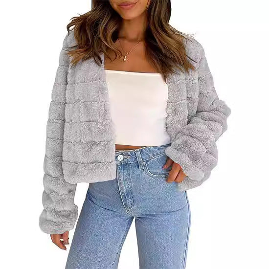Damen Flauschige Kurzjacke im modernen Design R&B