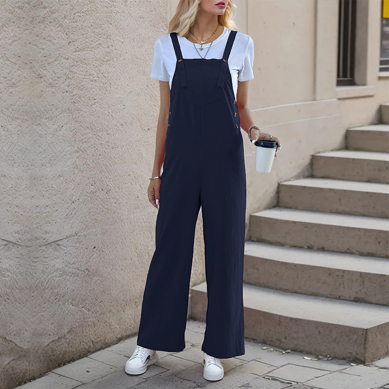 Damen lässiger Jumpsuit mit breitem Bein und seitlichen Taschen R&B