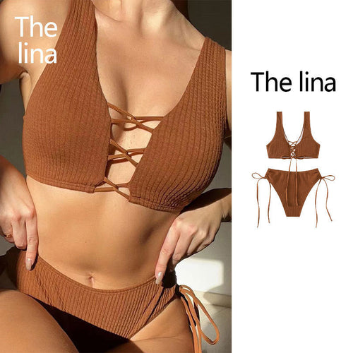 Damen Bikiniset mit raffiniertem Bindedesign und hochgeschnittenem Unterteil R&B