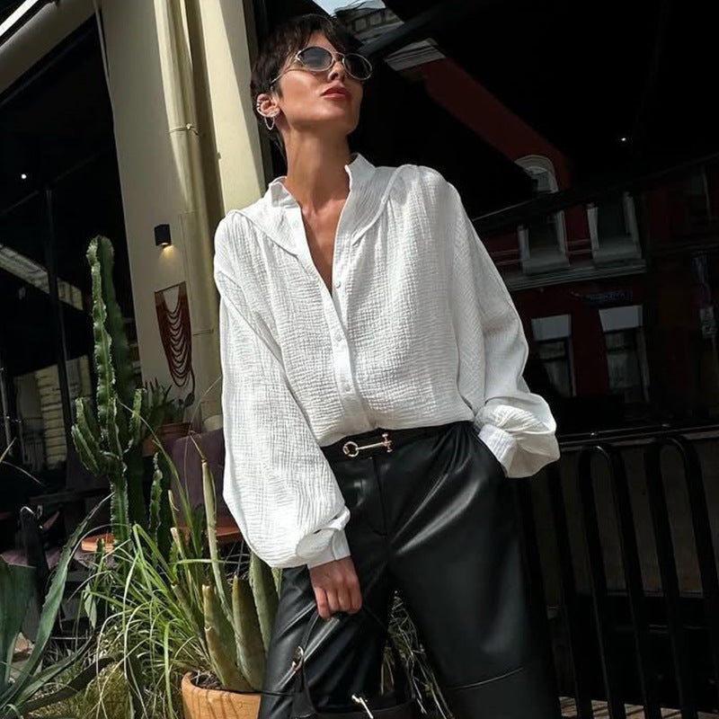 Damen luftige Oversize-Bluse mit strukturiertem Gewebe R&B