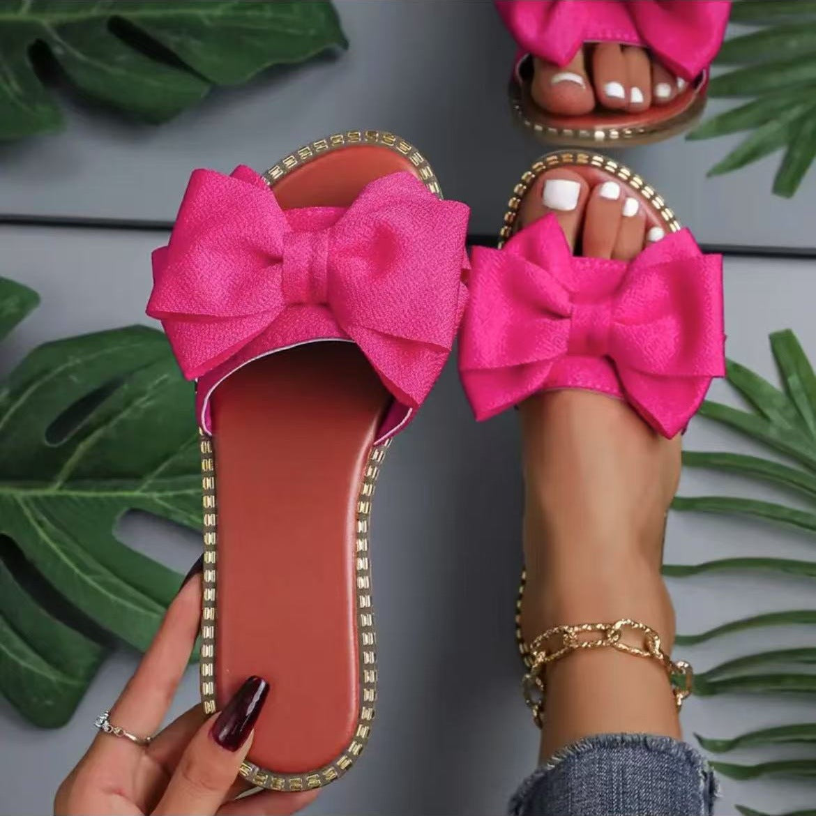 Damen Flip-Flops mit dekorativem Schleifen-Design und rutschfester Sohle R&B