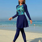 Damen Sportlicher Badeanzug mit Longsleeve und Rock R&B