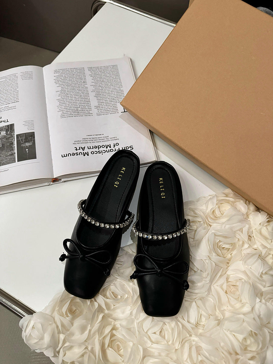 Damen elegante Ballerina-Slipper mit funkelndem Schleifenakzent und klassischer Form R&B