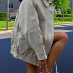 Damen lässige Kunstlederjacke im modernen Oversized-Schnitt R&B