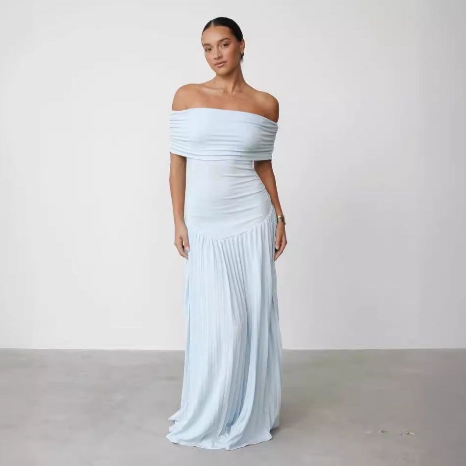 Damen Elegantes Off-Shoulder Maxikleid mit Falten-Details und figurumspielendem Schnitt R&B