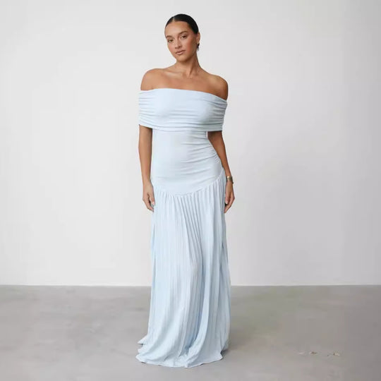 Damen Elegantes Off-Shoulder Maxikleid mit Falten-Details und figurumspielendem Schnitt R&B