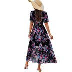 Damen Maxikleid mit floralen Details und elastischem Taillenbund R&B