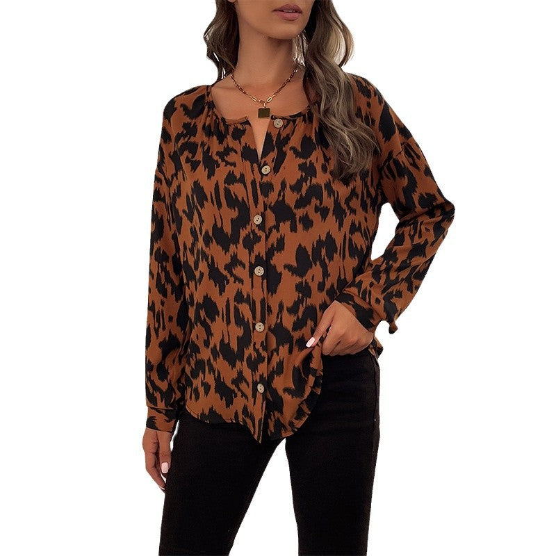 Damen Leopardenmuster Hemdbluse R&B