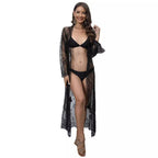 Damen transparenter Strandüberwurf mit aufwendiger Häkelspitze R&B