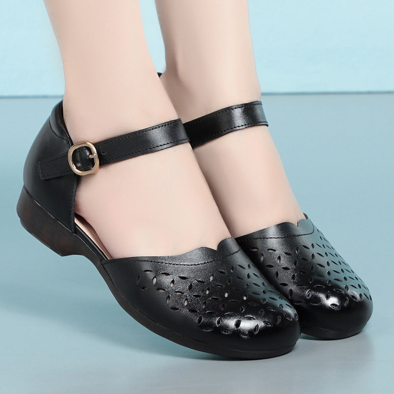 Damen Ballerinas mit elegantem Lochmuster und verstellbarem Riemen R&B