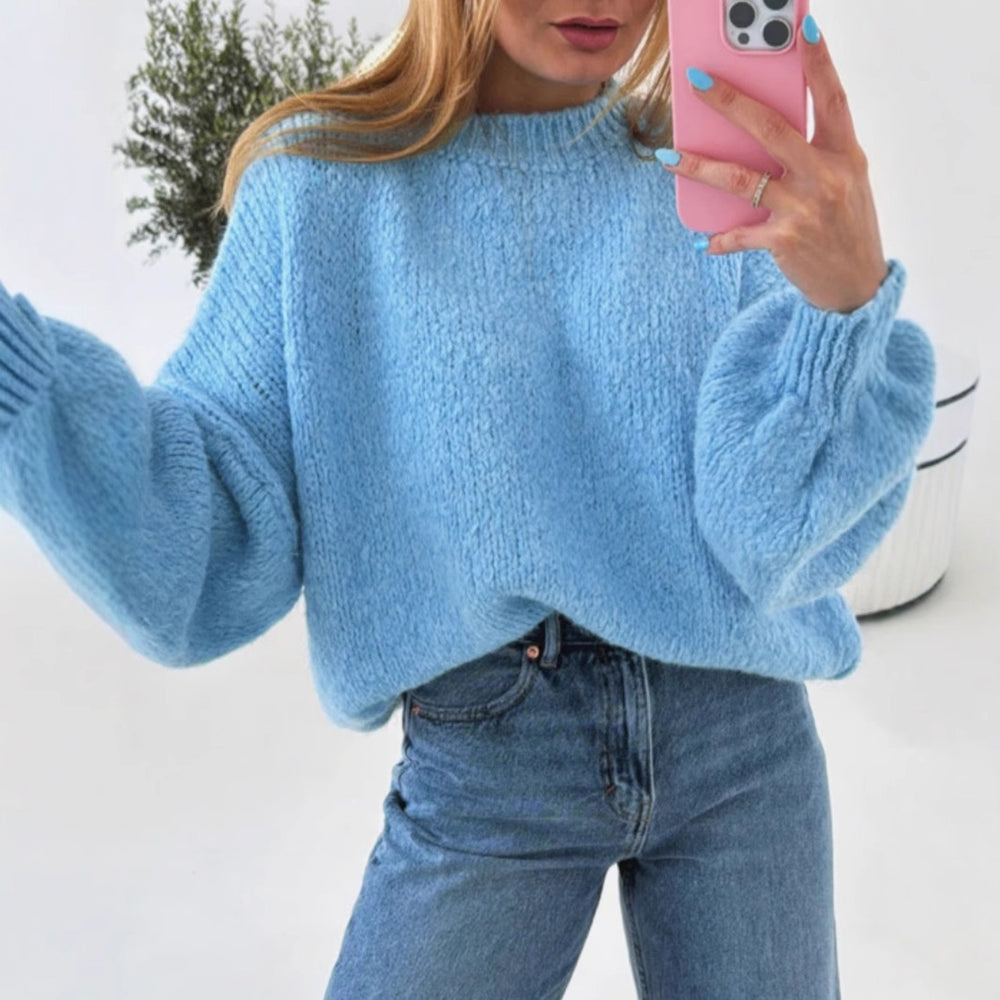 Damen kuscheliger Pullover mit voluminösen Ärmeln und strukturiertem Design R&B