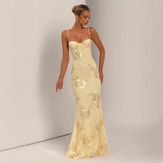 Damen Elegantes Abendkleid mit floralem Spitzenmotiv und tailliertem Schnitt R&B