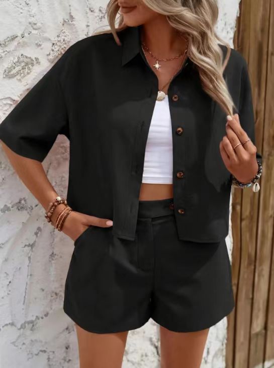 Damen lässiges Set mit kurzem Hemd und Shorts R&B