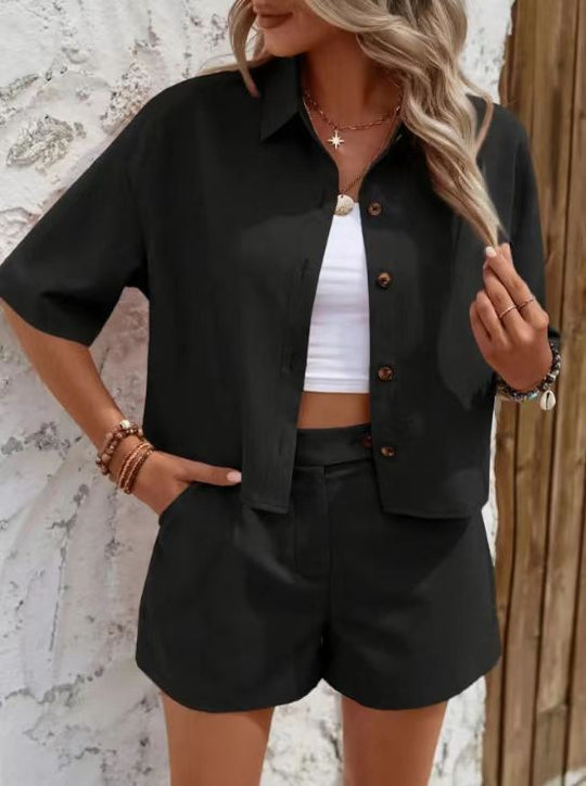 Damen lässiges Set mit kurzem Hemd und Shorts R&B