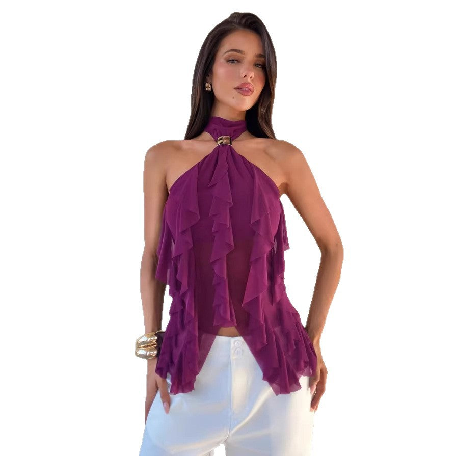 Damen Top mit asymmetrischem Schnitt und dekorativen Rüschen R&B