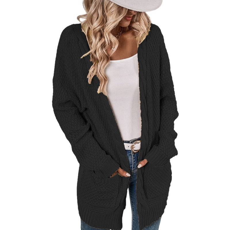 Damen lässige Strickjacke mit tiefen Taschen und knittrigem Design R&B