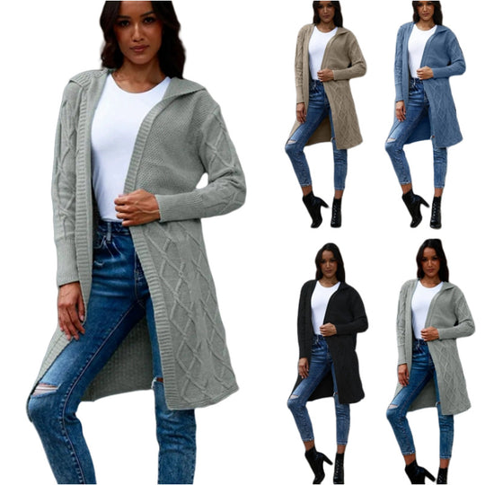 Damen Grobstrick-Kimono-Cardigan mit elegantem Zopfmuster und offenen Ärmeln R&B