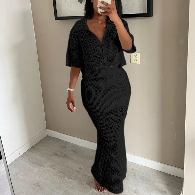 Damen gehäkeltes Crop-Top und Maxi-Rock Set R&B