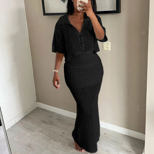 Damen gehäkeltes Crop-Top und Maxi-Rock Set R&B