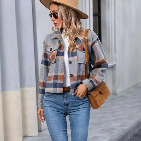Damen Karierte Flanelljacke mit Taschen R&B