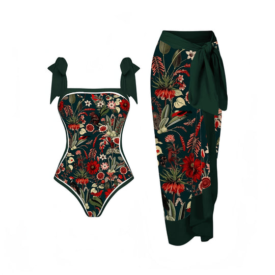 Damen Eleganter Badeanzug mit passendem Wickelrock R&B