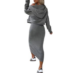 Damen lässiges Set aus cropped Pullover und figurbetonendem Midi-Rock R&B