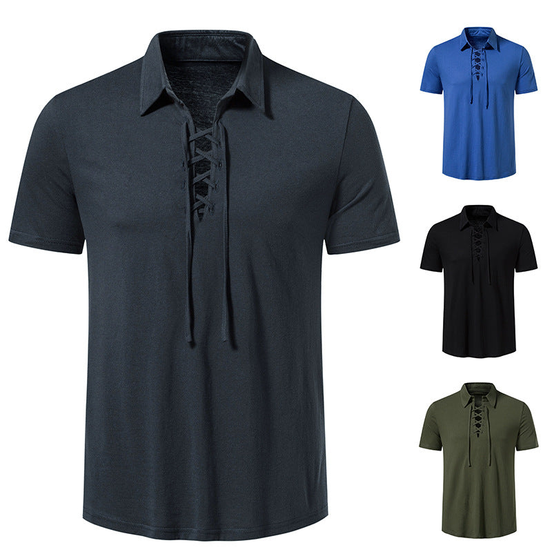 Herren Poloshirt mit modernem Schnürdesign und hochwertiger Baumwollqualität