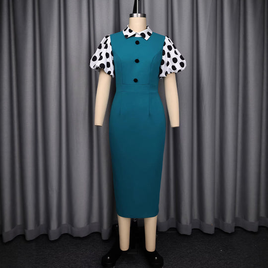 Damen figurbetontes Midi-Kleid mit polka-dot Ärmeln R&B