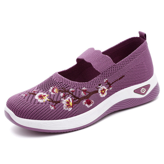 Damen Slip-On Ballerinas mit floralem Strickdesign R&B