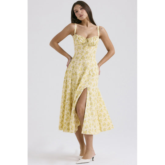 Damen Maxikleid mit floralem Design und elegantem Schlitz R&B