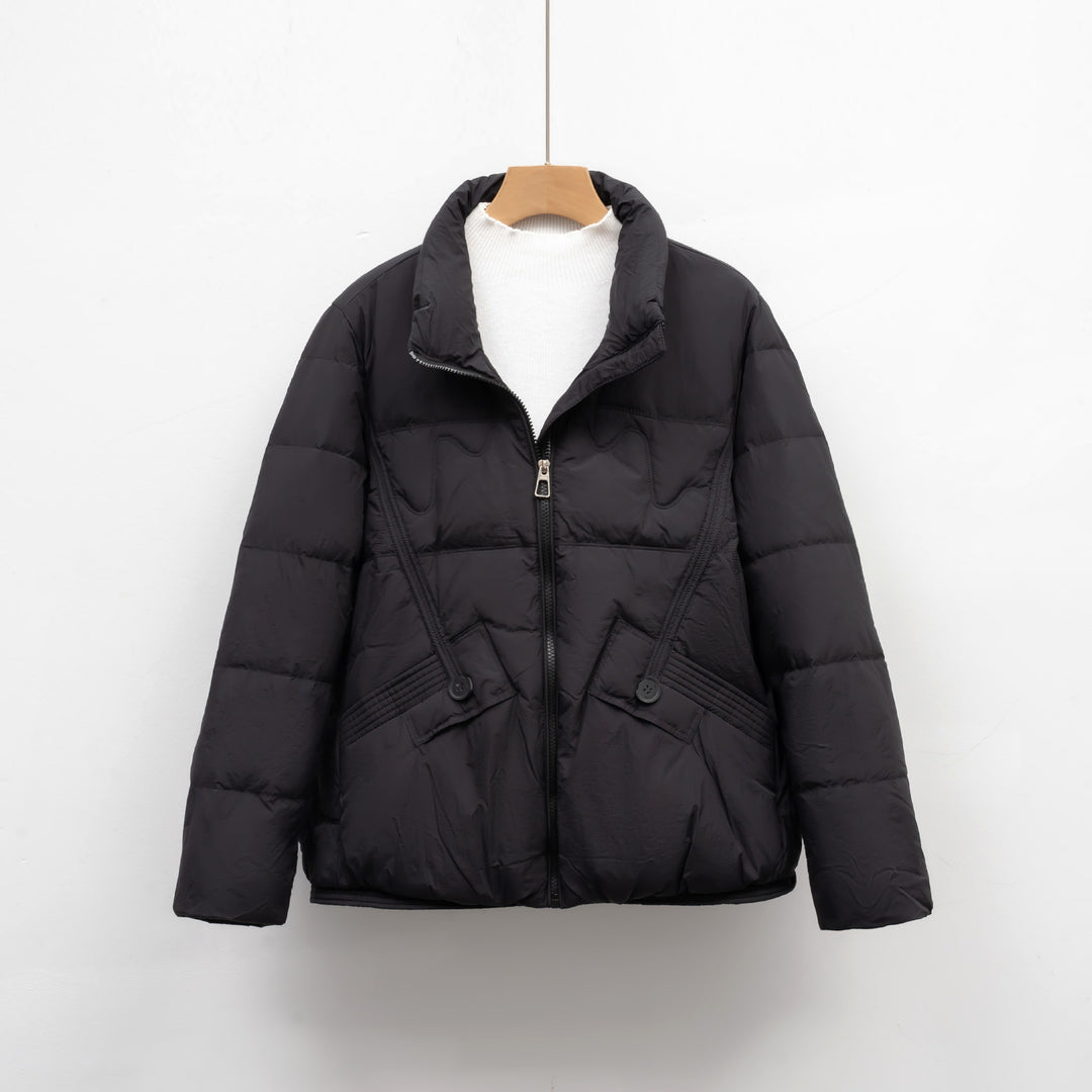Damen gesteppte Winterjacke mit praktischen Taschen und hohem Kragen R&B