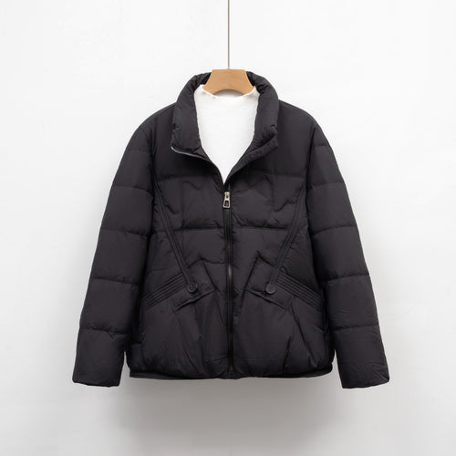 Damen gesteppte Winterjacke mit praktischen Taschen und hohem Kragen R&B