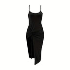 Damen figurbetontes Maxikleid mit seitlichen Rüschendetails und tiefem Schlitz R&B