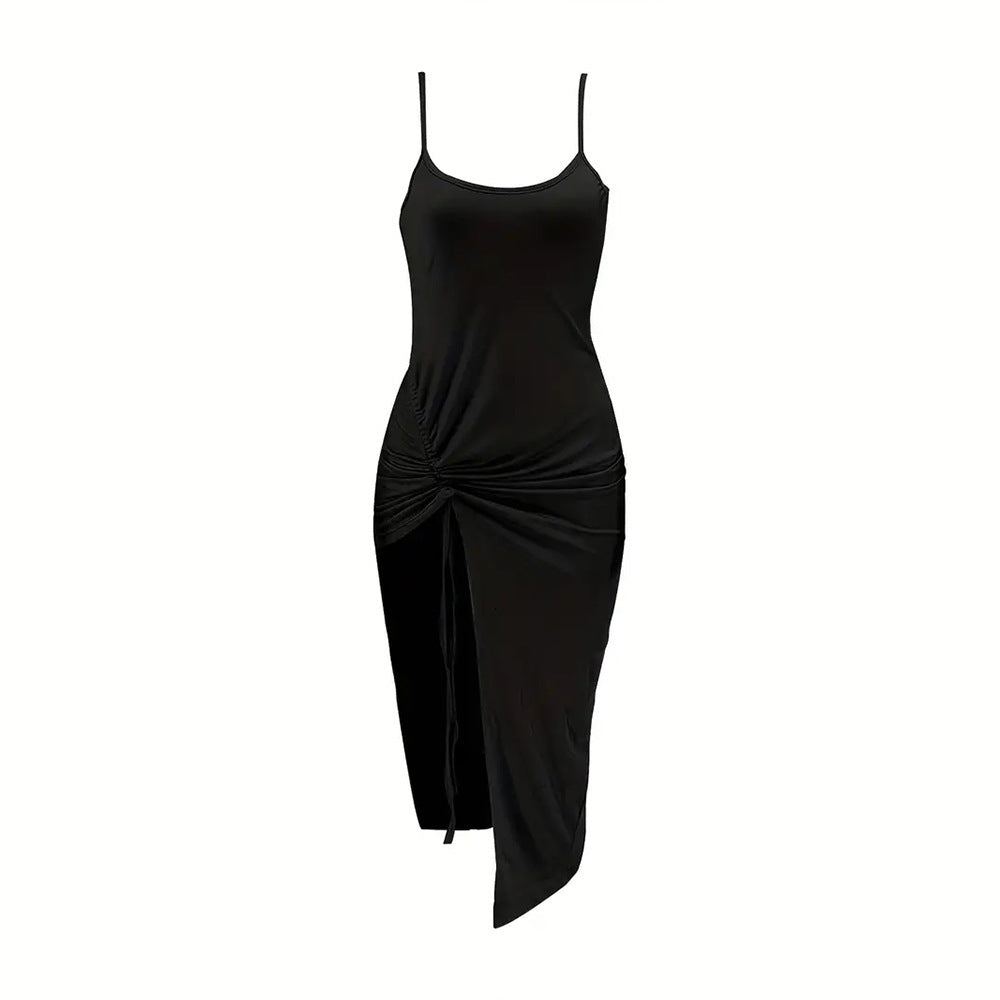 Damen figurbetontes Maxikleid mit seitlichen Rüschendetails und tiefem Schlitz R&B