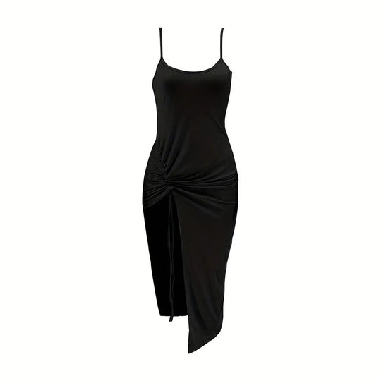 Damen figurbetontes Maxikleid mit seitlichen Rüschendetails und tiefem Schlitz R&B