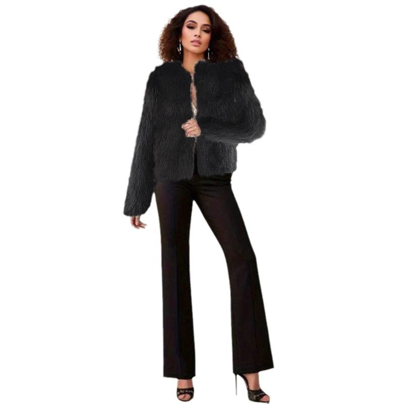 Damen Luxuriöse Kunstpelzjacke mit kurzem Schnitt und voluminösen Ärmeln R&B