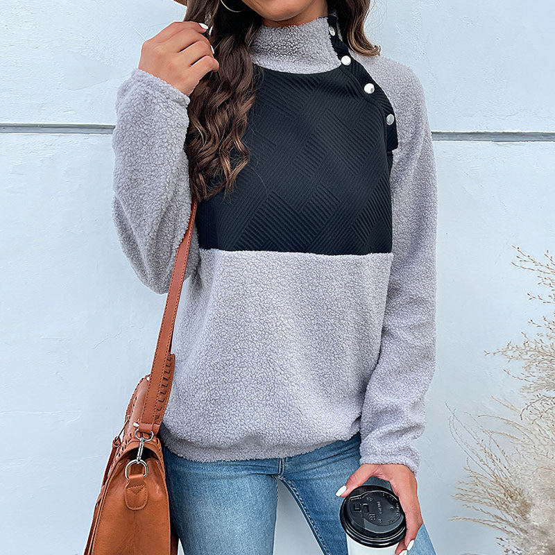 Damen Fleece-Pullover mit hohem Kragen und kontrastierendem Stoff R&B