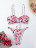Damen-Bikini-Set mit Raffung und romantischem Blumendesign R&B