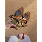 Damen elegante Slingback Sandalen mit dekorativen Metallakzenten R&B